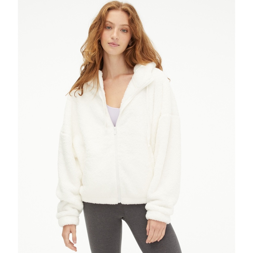 Aeropostale White Sherpa Fleece Oversized Full-Zip Hoodie Womens Size XL